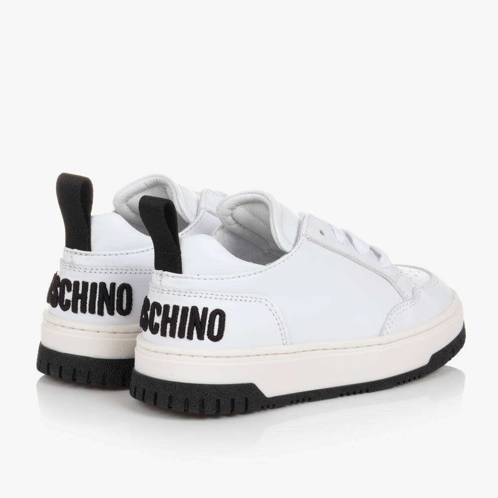 Moschino Kid-Teen-Boys White Leather Logo Trainers | Childrensalon Outlet