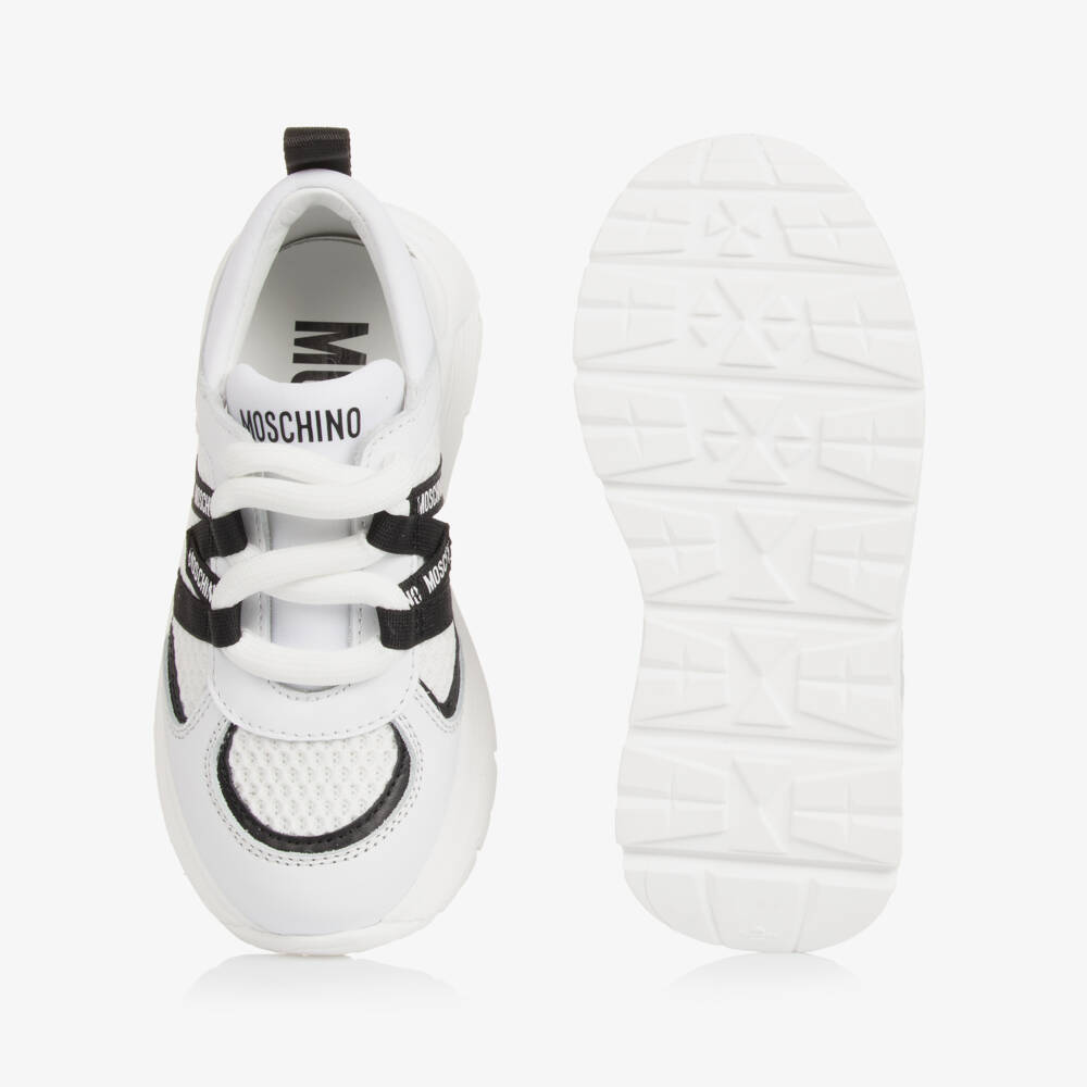 Moschino-Boys White Leather Mesh Sneakers | Childrensalon Outlet