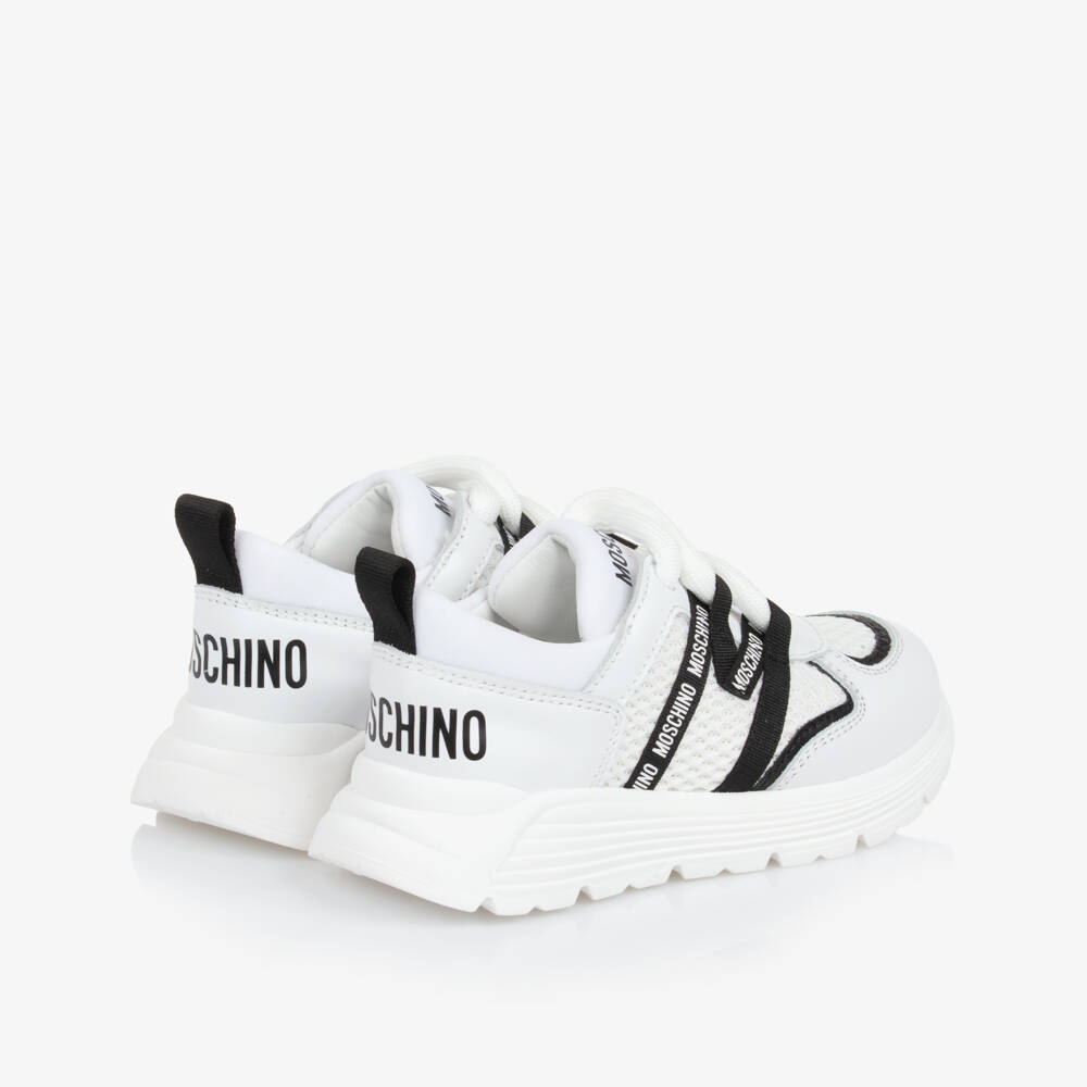 Moschino-Boys White Leather Mesh Sneakers | Childrensalon Outlet