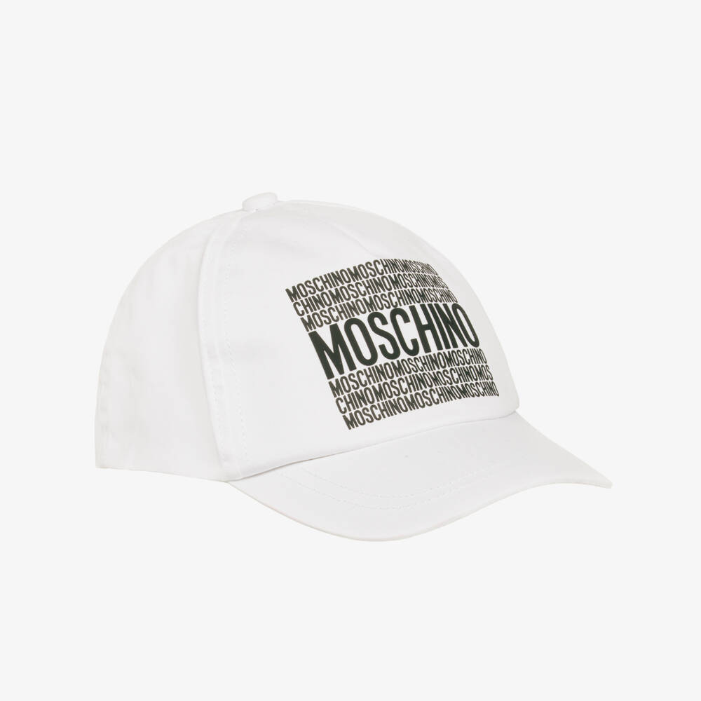 Moschino-Boys White Logo Cotton Cap | Childrensalon Outlet