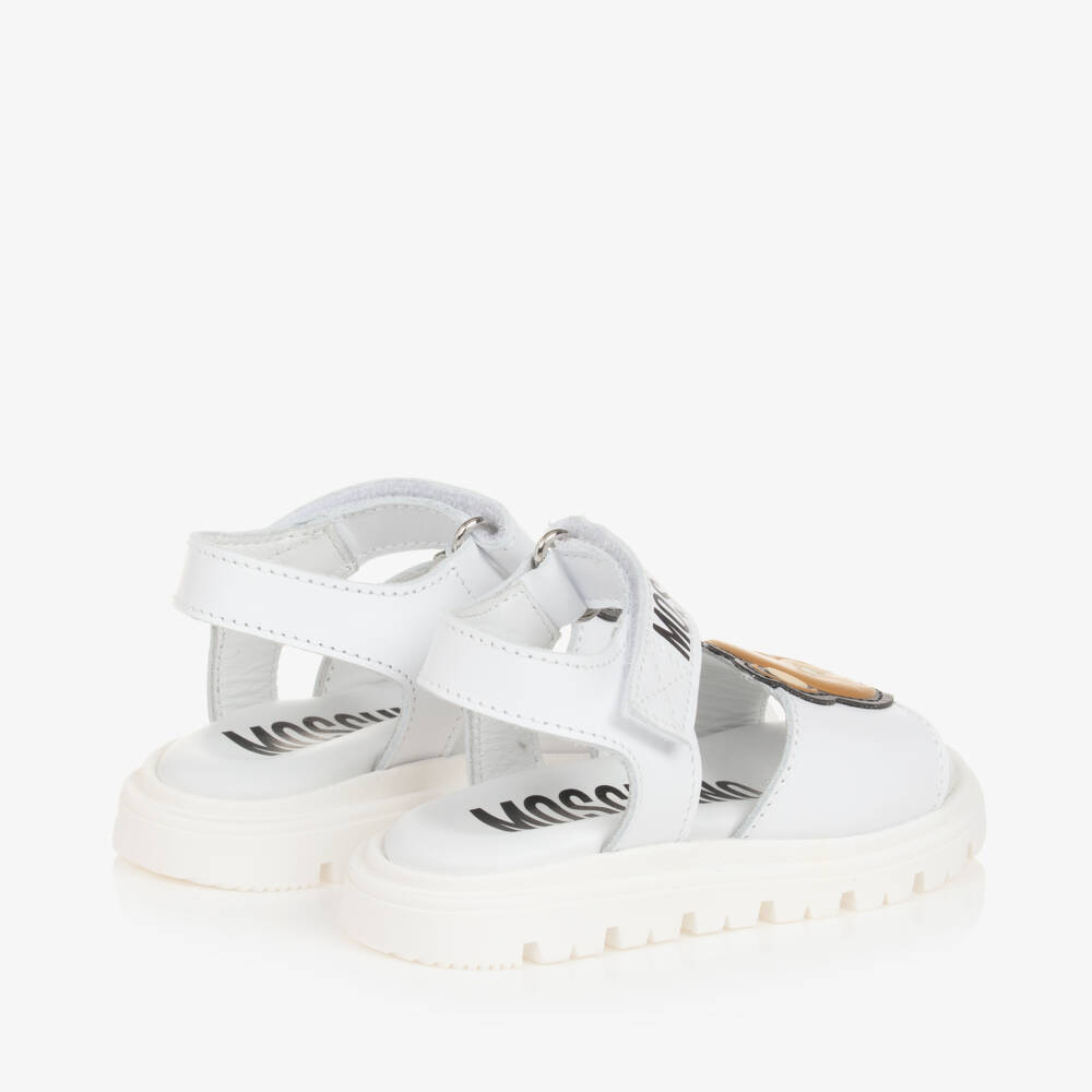 Moschino Kid-Teen-Boys White Luxe Leather Sandals | Childrensalon Outlet