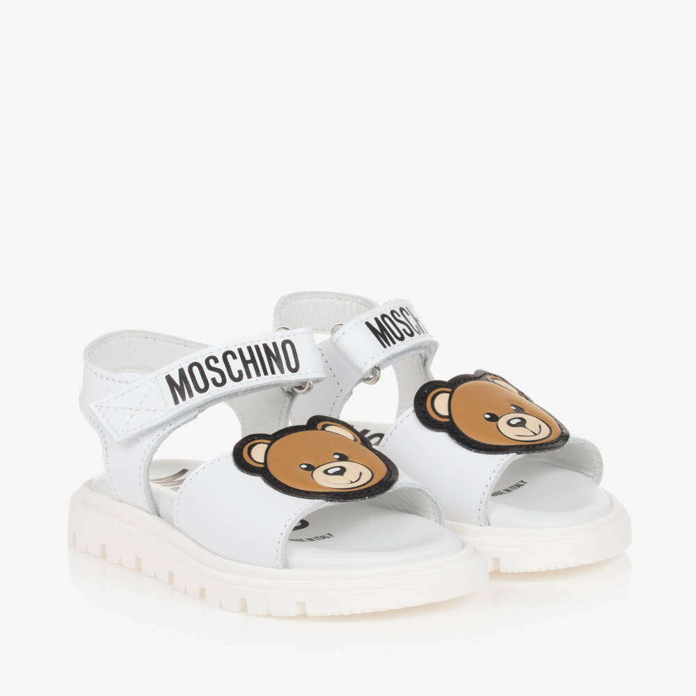 Moschino Kid-Teen-Boys White Luxe Leather Sandals | Childrensalon Outlet