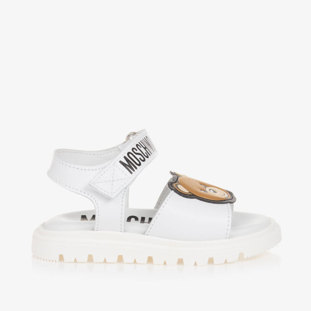 Moschino Kid-Teen-Boys White Luxe Leather Sandals | Childrensalon Outlet