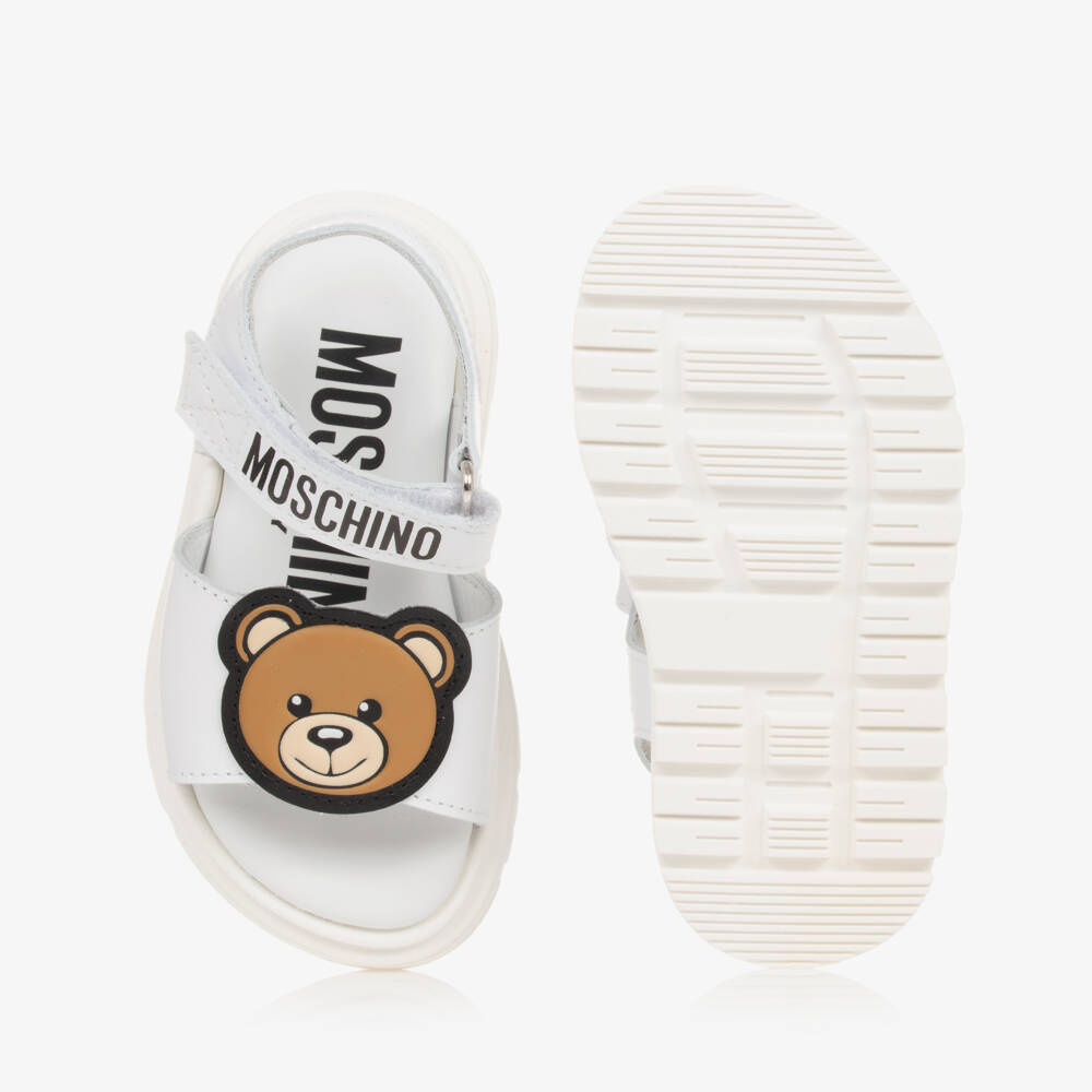 Moschino Kid-Teen-Boys White Luxe Leather Sandals | Childrensalon Outlet