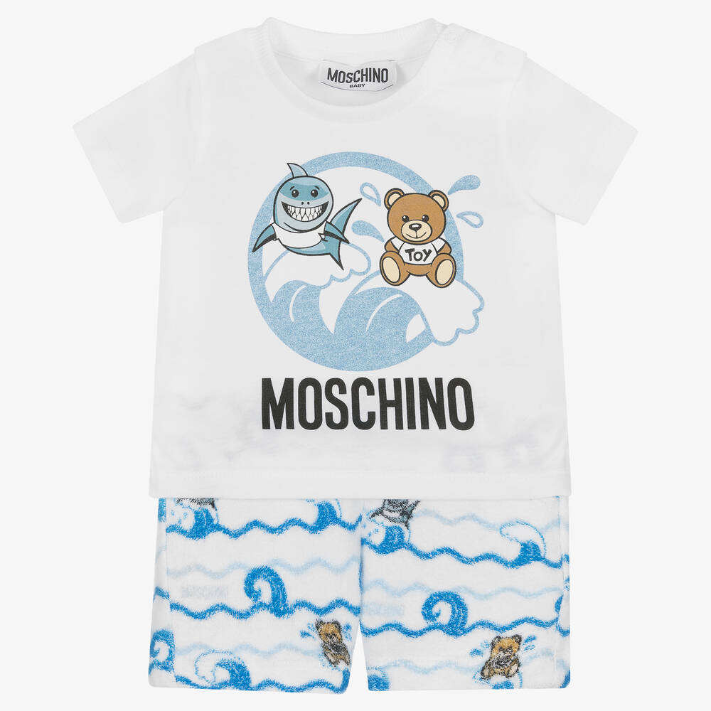 Moschino Baby - طقم شورت أطفال ولادي قطن لون أبيض | Childrensalon