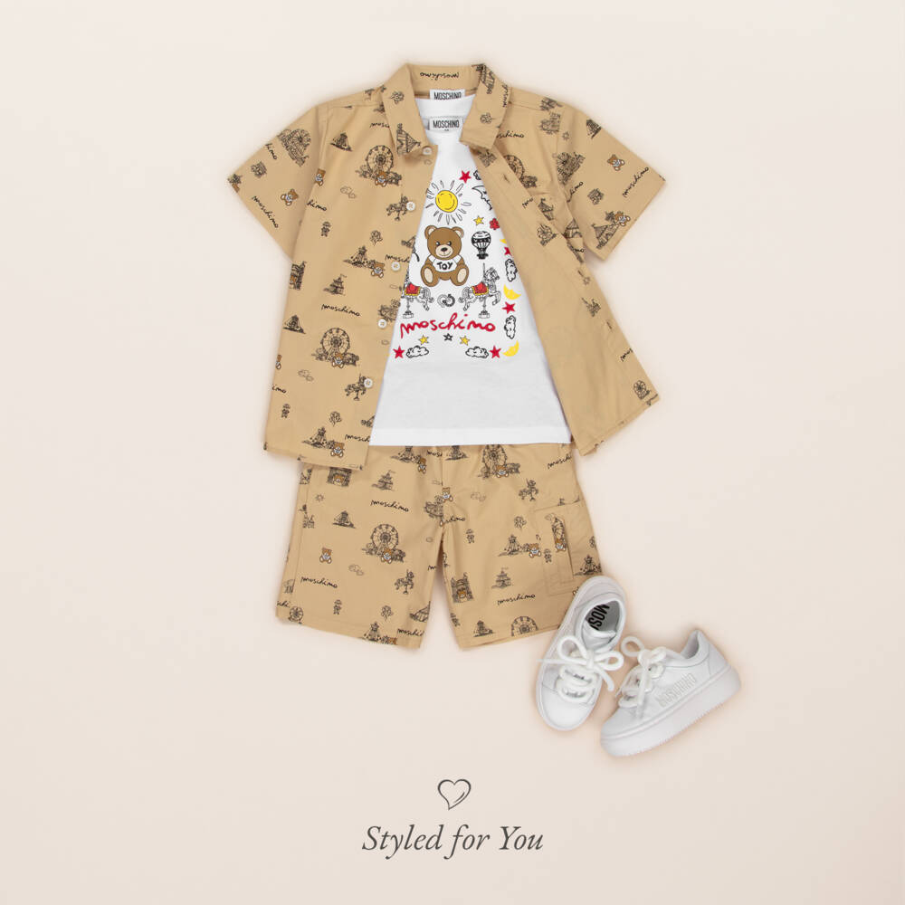 Moschino-Футболка из хлопка с белыми звездами для мальчиков | Childrensalon Outlet