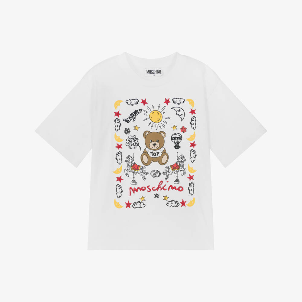 Moschino-تي شيرت قطني أبيض بنجوم للأولاد | Childrensalon Outlet