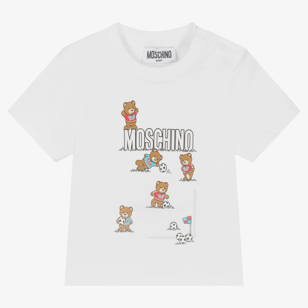 Moschino Baby - Boys White Teddy Bear Cotton T-Shirt | Childrensalon
