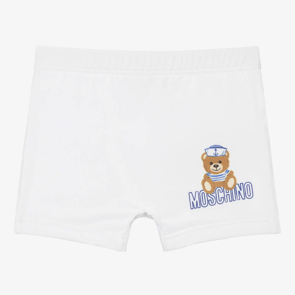 Moschino Baby - Boys White Teddy Bear Logo Swim Shorts | Childrensalon