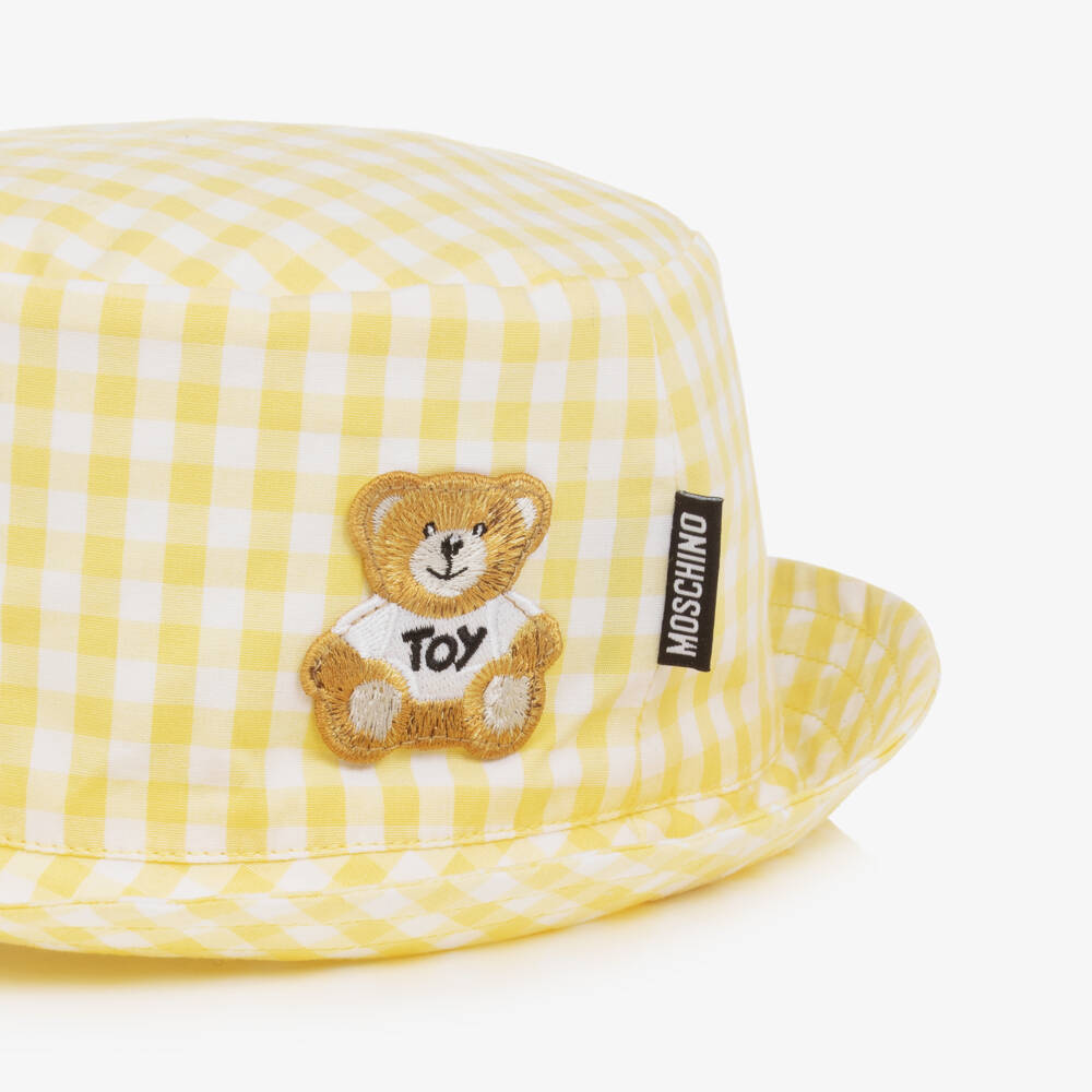 Moschino-Boys Yellow Checkered Bear Hat | Childrensalon Outlet