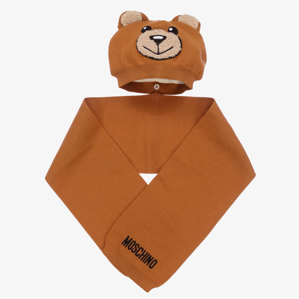 Moschino Малыши-Коричневый шарф и шапка Медвежонок | Childrensalon Outlet