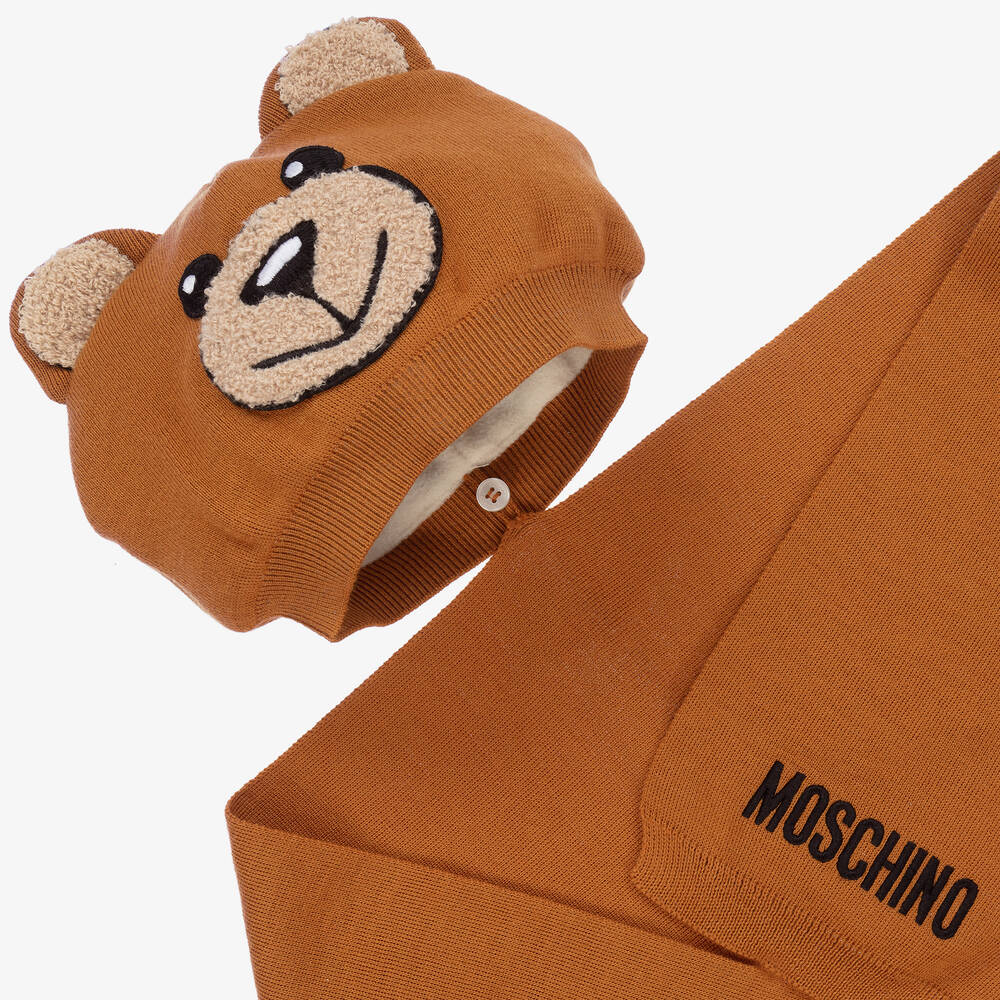 Moschino Малыши-Коричневый шарф и шапка Медвежонок | Childrensalon Outlet