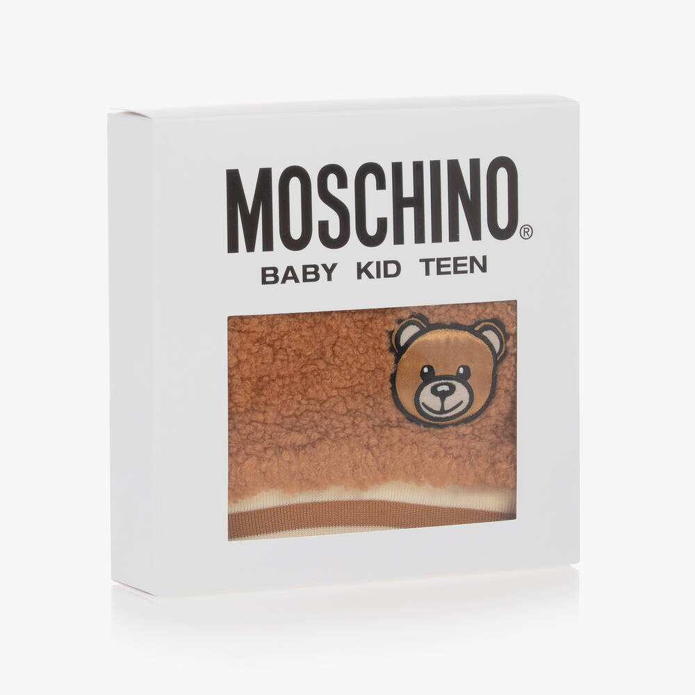Moschino Baby-Brown Fleece Teddy Bear Baby Hat Set | Childrensalon Outlet