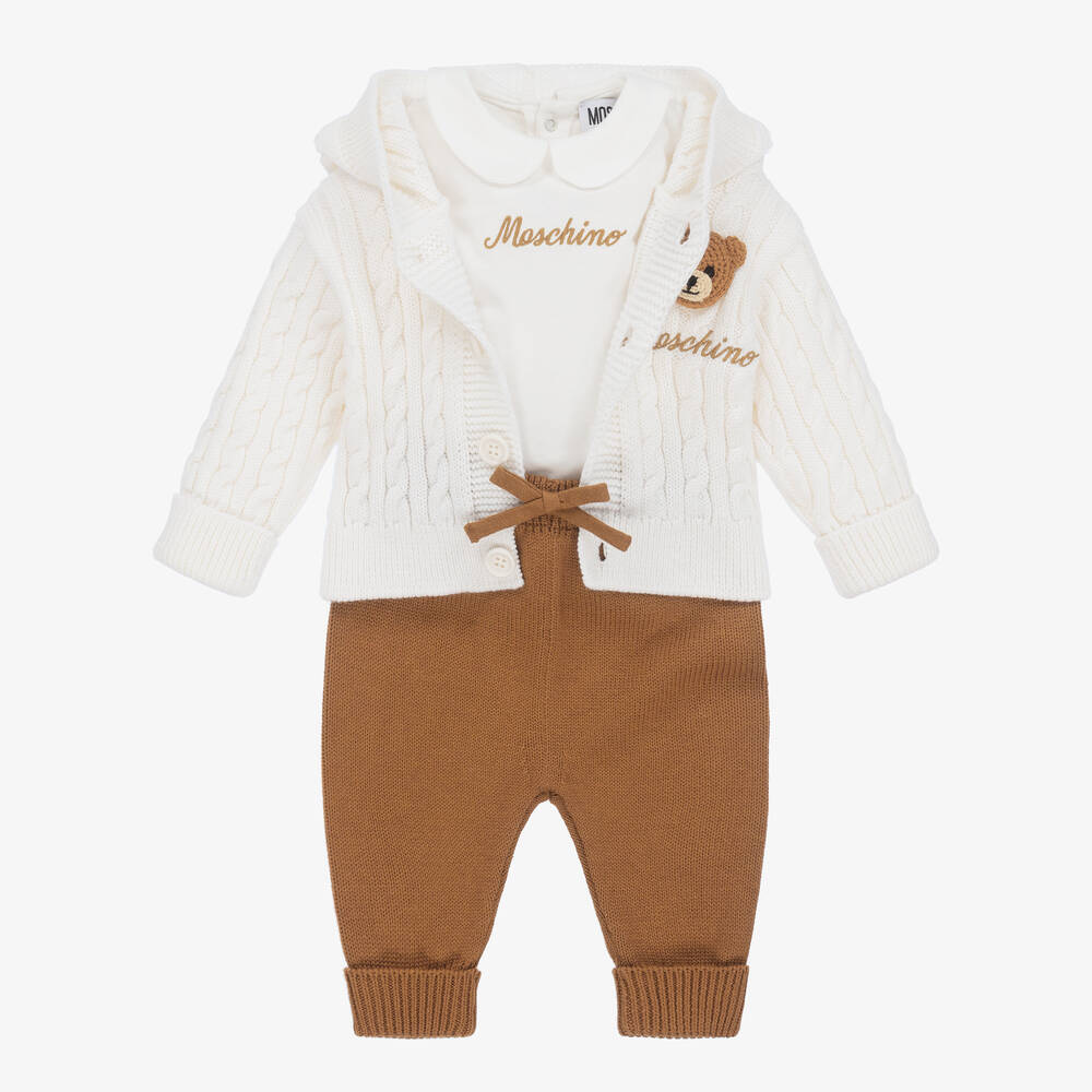 Moschino Baby - Babystrickhosen-Set Braun/Elfenbein | Childrensalon