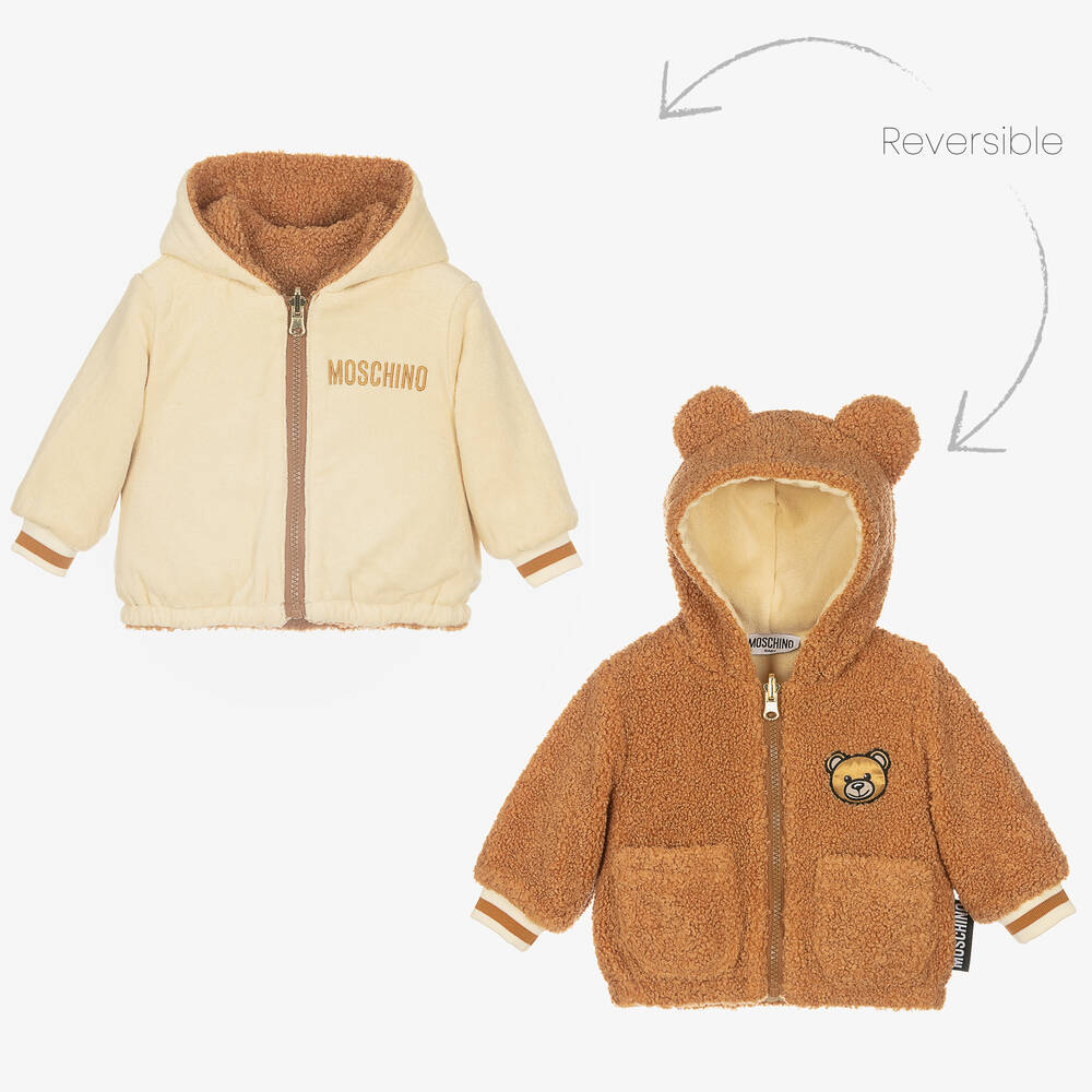 Moschino Малыши-Коричневая двусторонняя флисовая куртка | Childrensalon Outlet