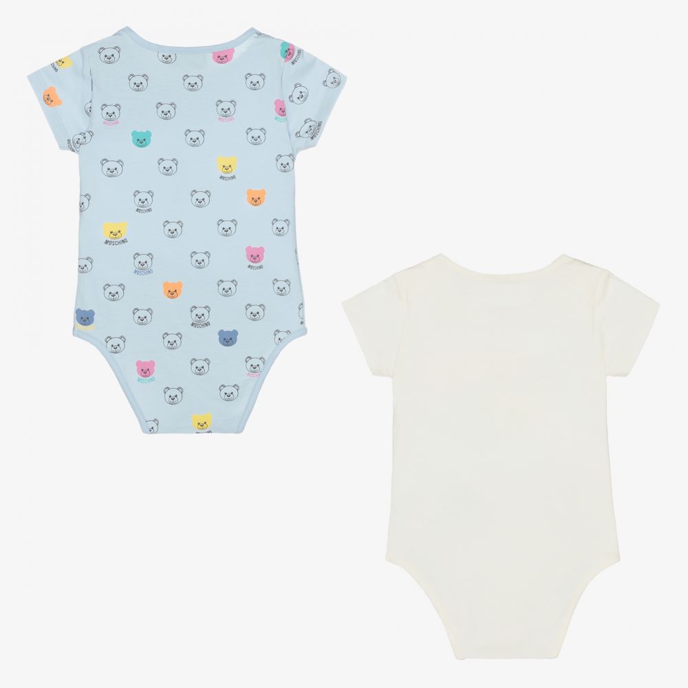 Moschino Baby-أوفرول بادي قطن لون عاجي وأزرق باهت للأطفال (عدد 2) | Childrensalon Outlet