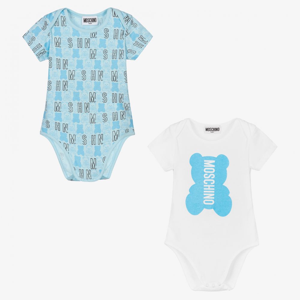 Moschino Baby Cotton Logo Bodyvests 2 Pack Childrensalon Outlet