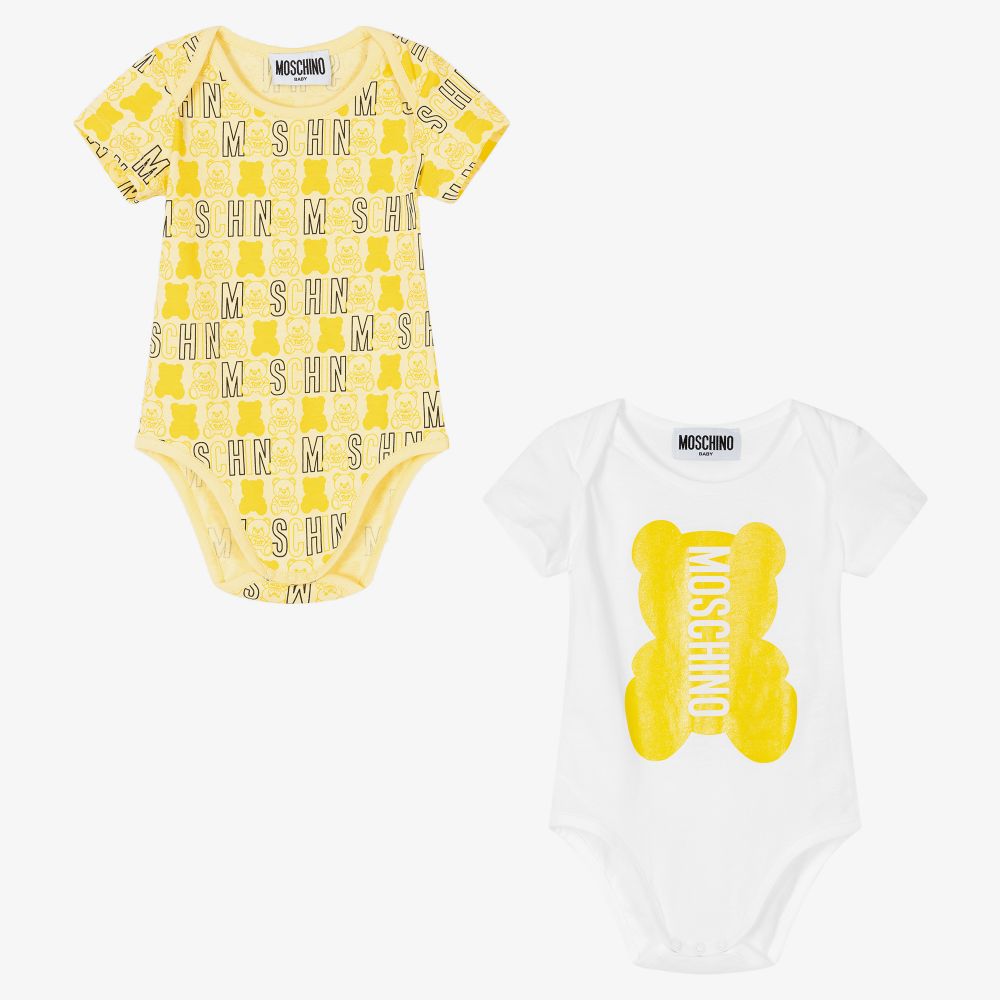 Moschino Baby - أوفرول بادي قطن لون أبيض وأصفر للأطفال (عدد 2) | Childrensalon