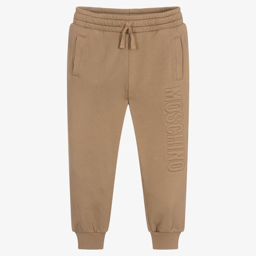 Moschino Kid-Teen-Dark Beige Cotton Logo Joggers | Childrensalon Outlet