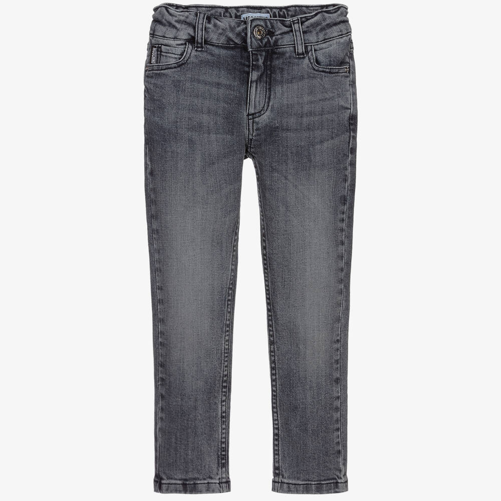 Moschino Kid-Teen-Faded Blue-Grey Logo Jeans | Childrensalon Outlet