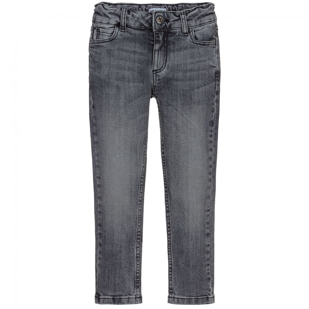 Moschino Kid-Teen - Faded Blue-Grey Logo Jeans | Childrensalon