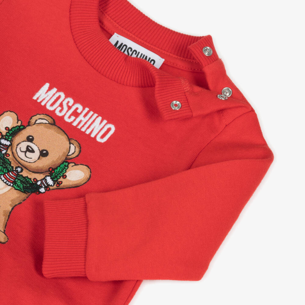 Moschino-Праздничный красный хлопковый свитер с медведем для детей | Childrensalon Outlet