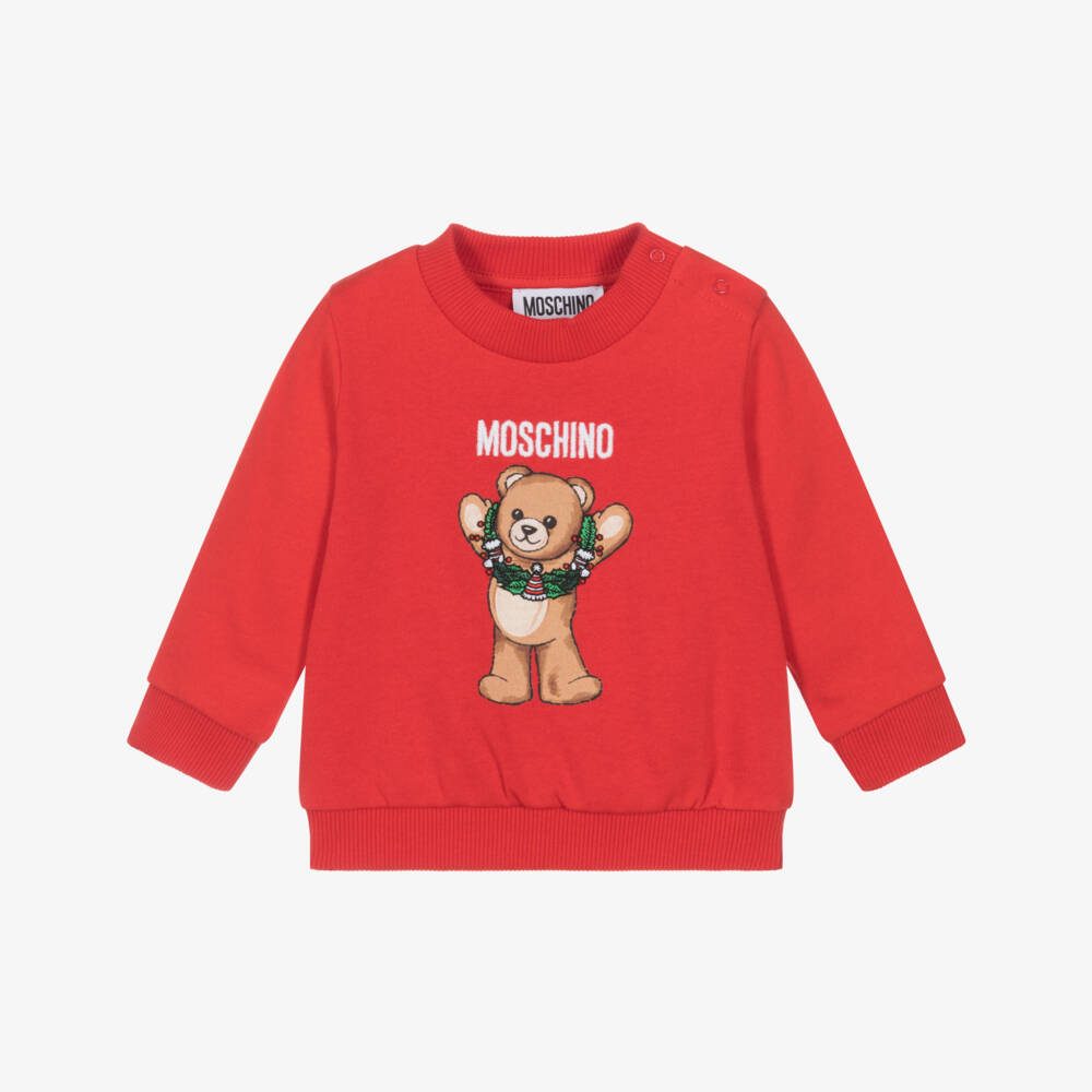 Moschino-Праздничный красный хлопковый свитер с медведем для детей | Childrensalon Outlet