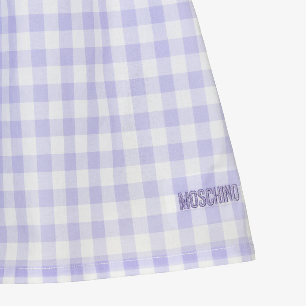 Moschino-Girl White & Purple Checkered Skirt Set | Childrensalon Outlet