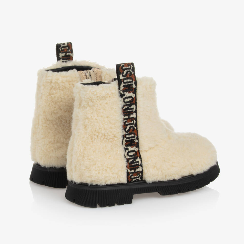 Moschino-Girls Beige Plush Fleece Boots | Childrensalon Outlet
