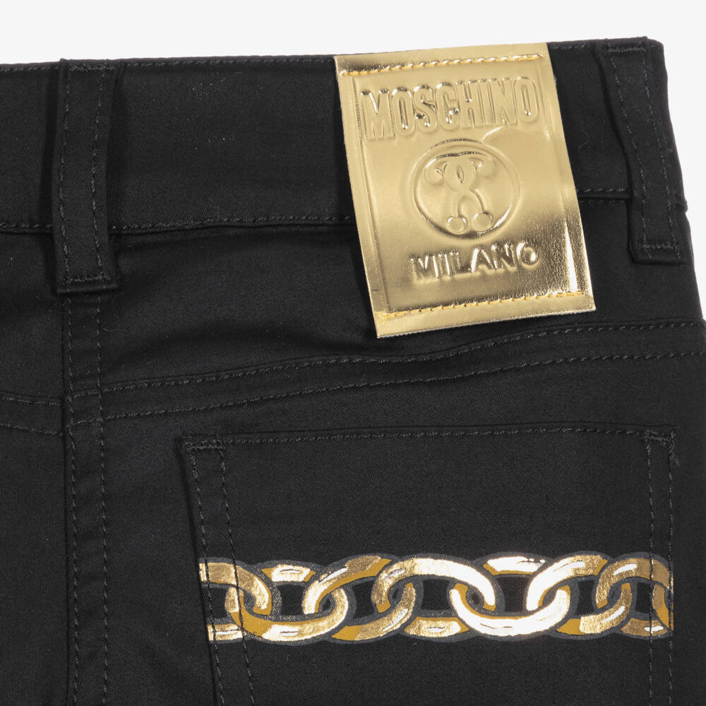 Moschino Kid-Teen-Girls Black Chain Print Jeans | Childrensalon Outlet