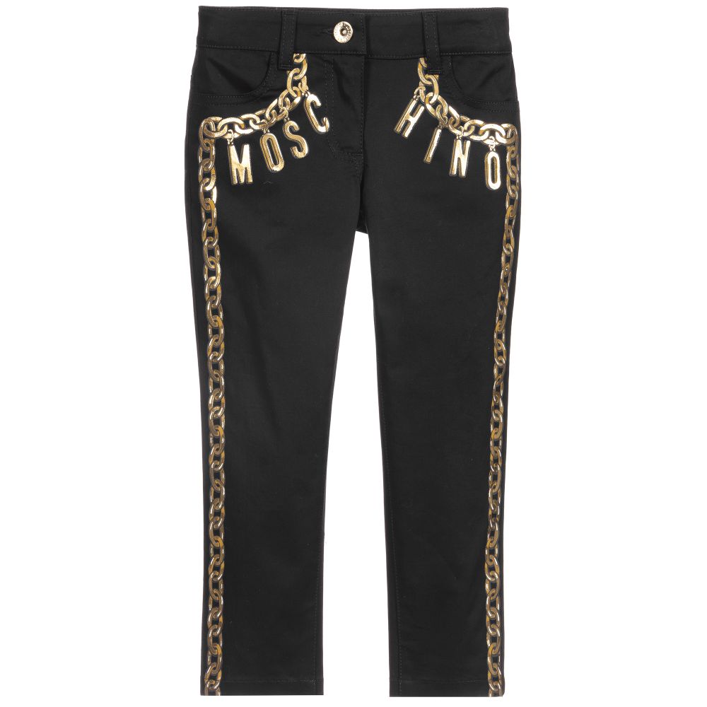 Moschino Kid-Teen - Girls Black Chain Print Jeans | Childrensalon