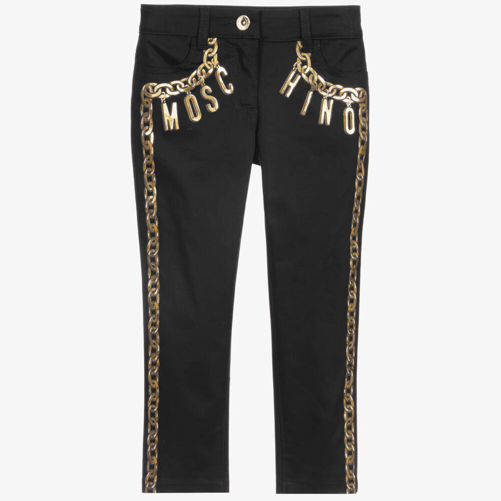 Moschino Kid-Teen-Girls Black Chain Print Jeans | Childrensalon Outlet