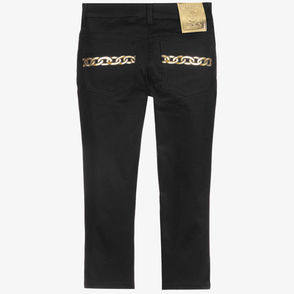 Moschino Kid-Teen-Girls Black Chain Print Jeans | Childrensalon Outlet