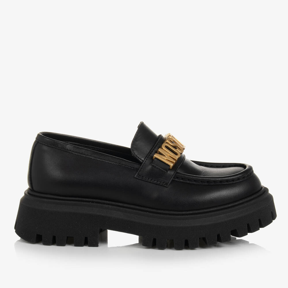 Moschino Kid-Teen-Girls Black Chunky Leather Loafers | Childrensalon Outlet