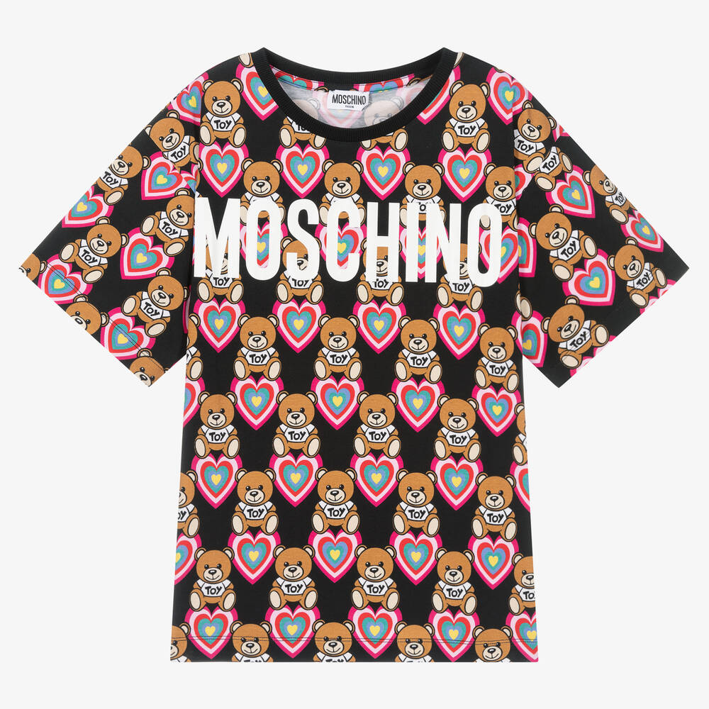 Moschino Kid-Teen - Girls Black Cotton Bears & Hearts T-Shirt | Childrensalon