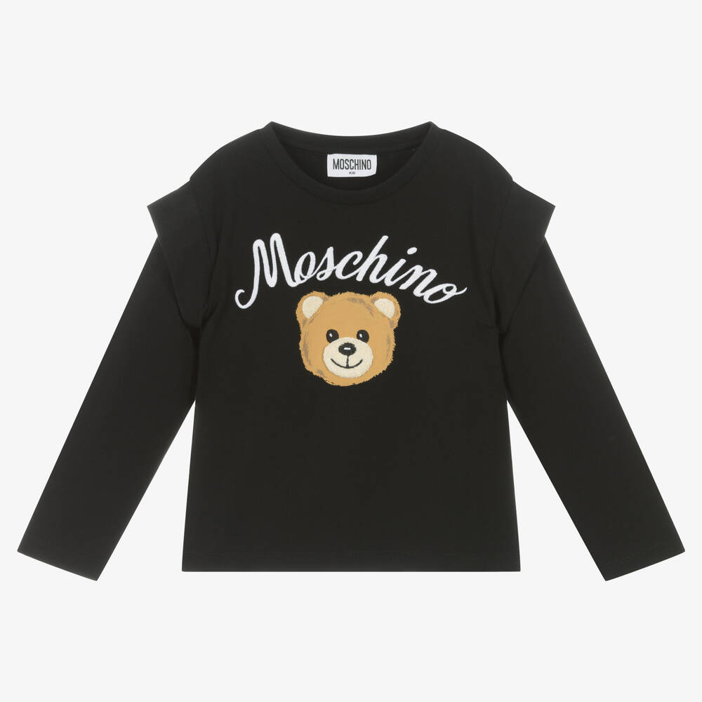 Moschino Kid-Teen - توب قطن جيرسي لون أسود للبنات | Childrensalon