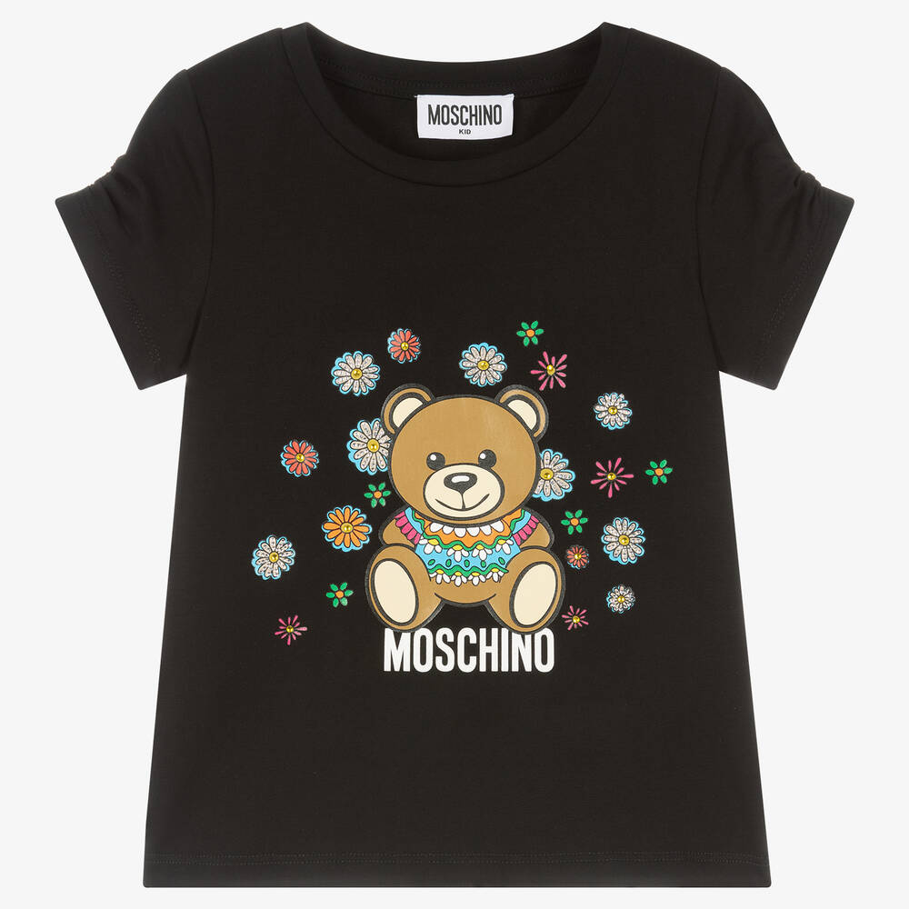 Moschino Kid-Teen - Girls Black Cotton Diamanté T-Shirt | Childrensalon