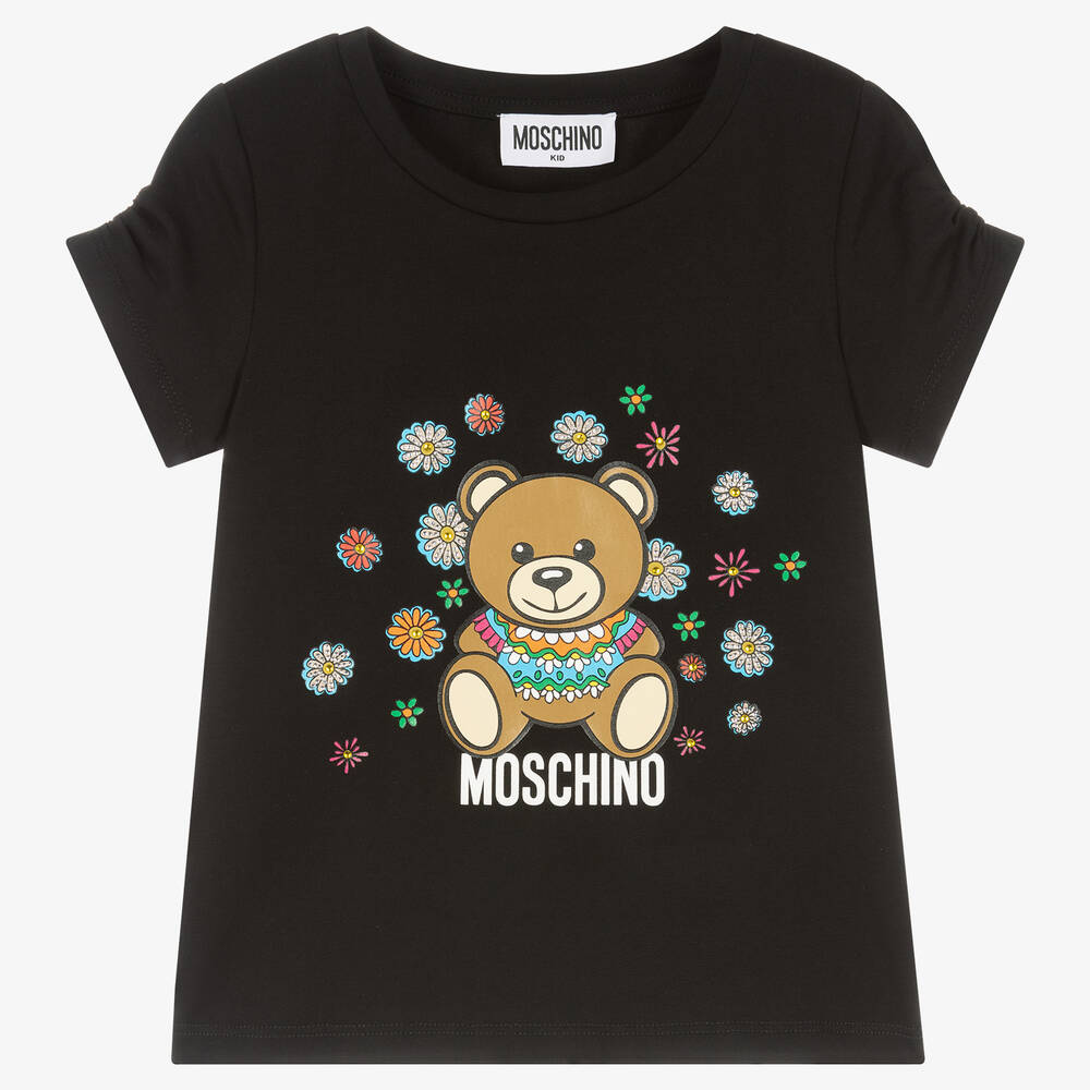 Moschino Kid-Teen - تيشيرت قطن جيرسي مزين بديامنتي لون أسود للبنات | Childrensalon