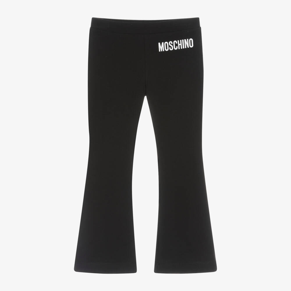 Moschino-Girls Black Cotton Flared Trousers | Childrensalon Outlet