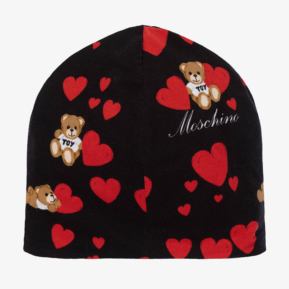 Moschino Kid-Teen-Girls Black Cotton Hearts & Teddy Hat | Childrensalon Outlet