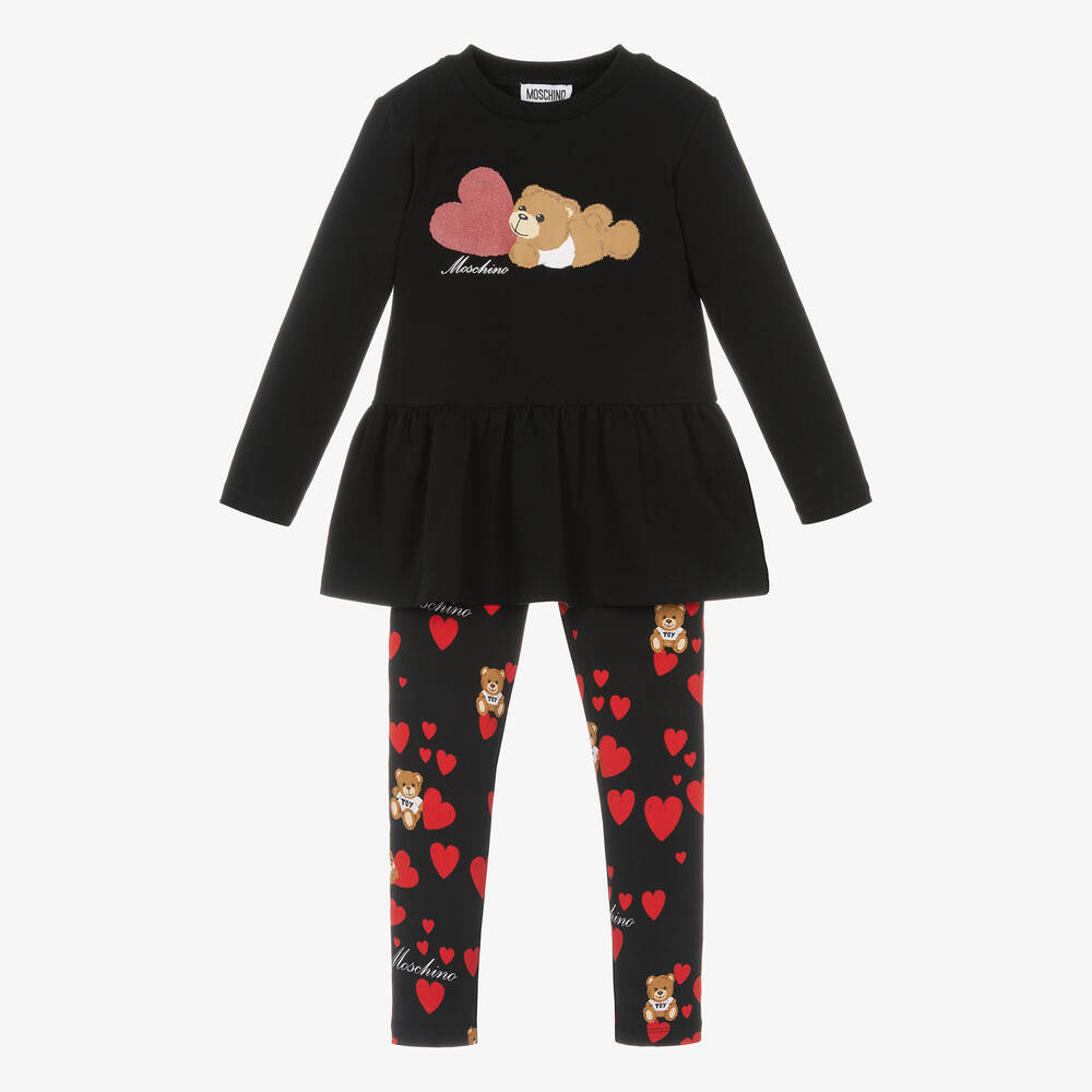 Moschino Kid-Teen - Черный топ и легинсы из хлопка | Childrensalon