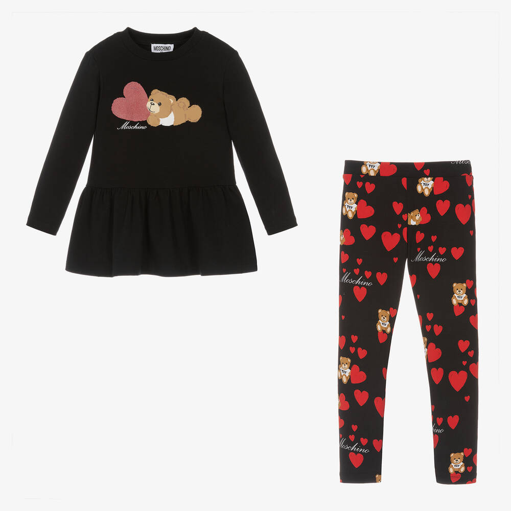 Moschino Kid-Teen-Girls Black Cotton Leggings Set | Childrensalon Outlet