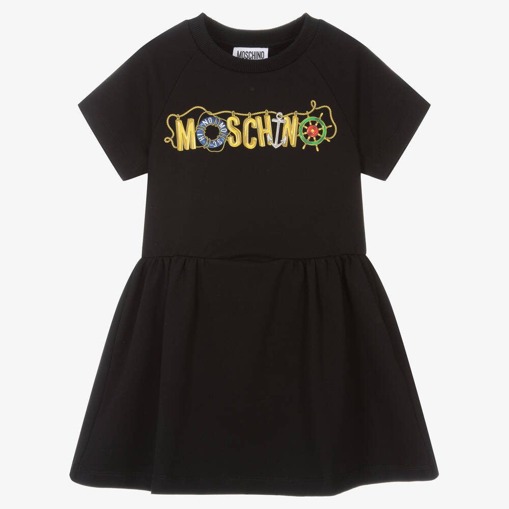 Moschino Kid-Teen - Черное хлопковое платье для девочек | Childrensalon