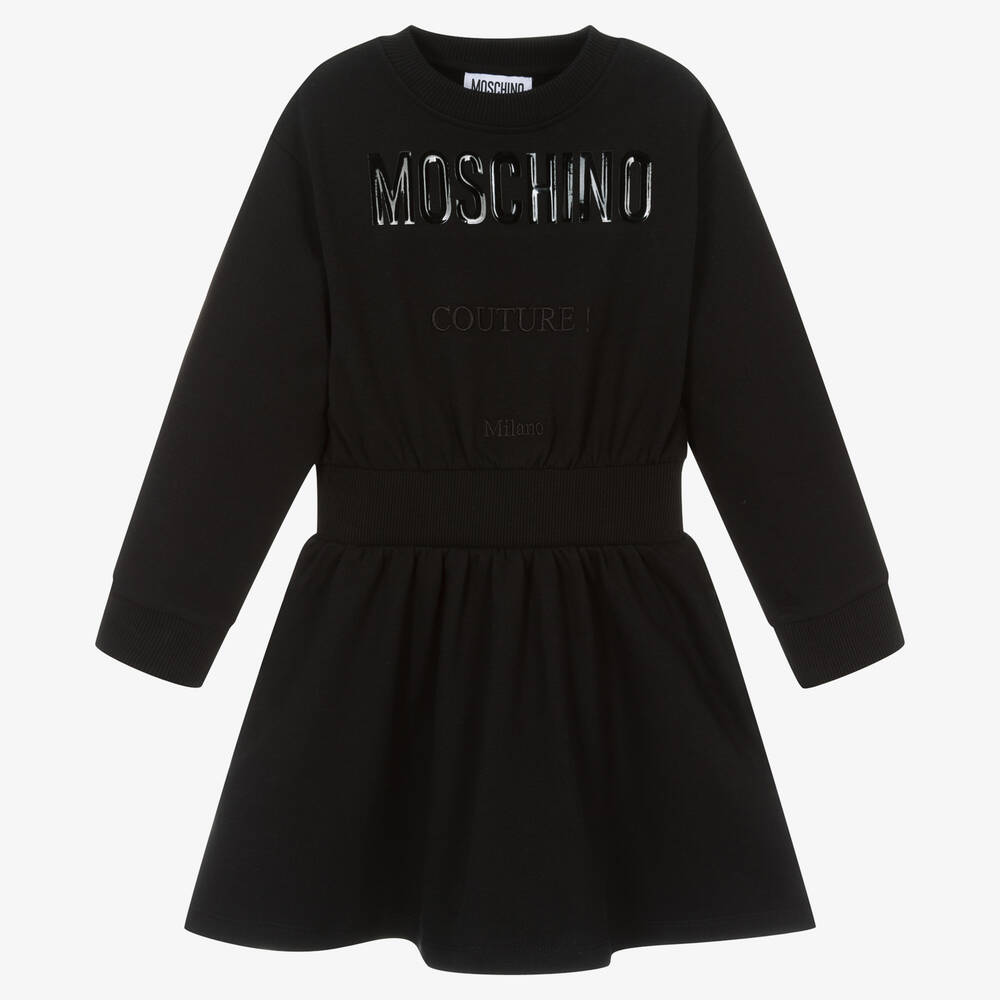 Moschino Kid-Teen-Girls Black Cotton Logo Dress | Childrensalon Outlet