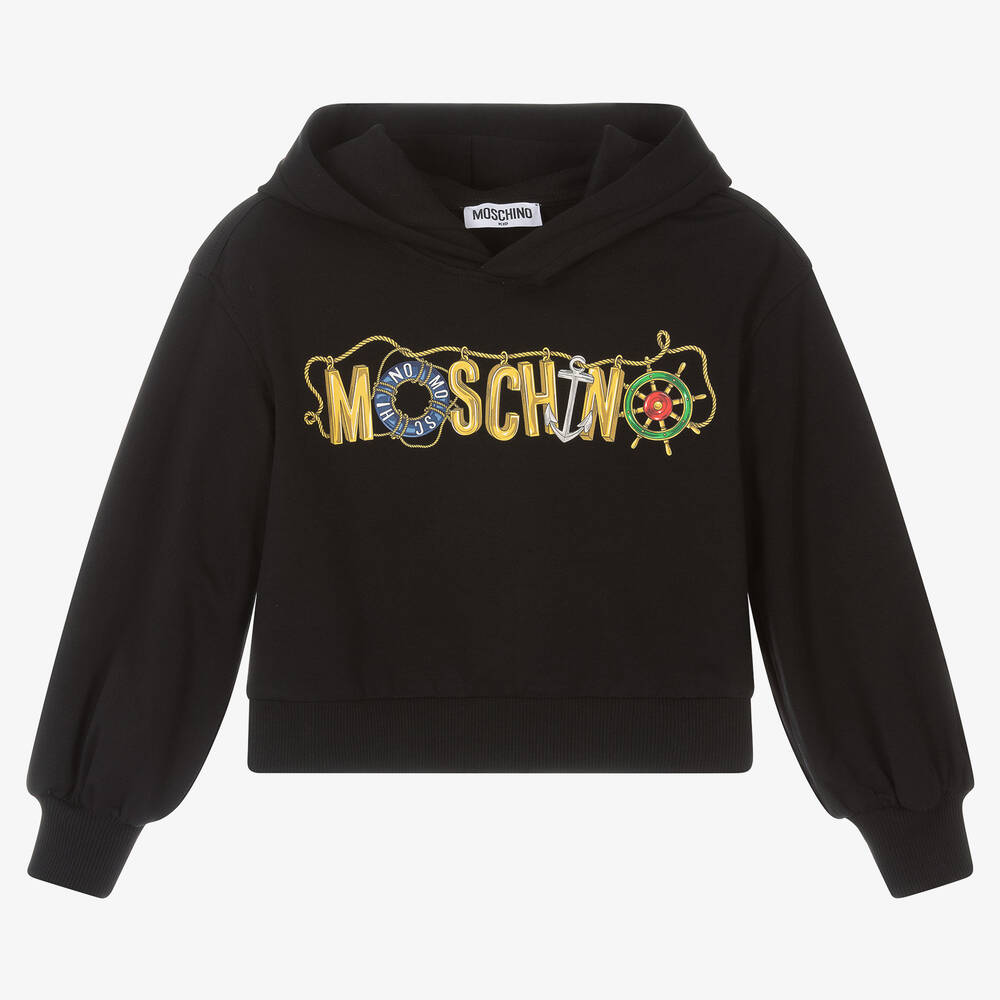 Moschino Kid-Teen - Sweat à capuche noir coton fille | Childrensalon