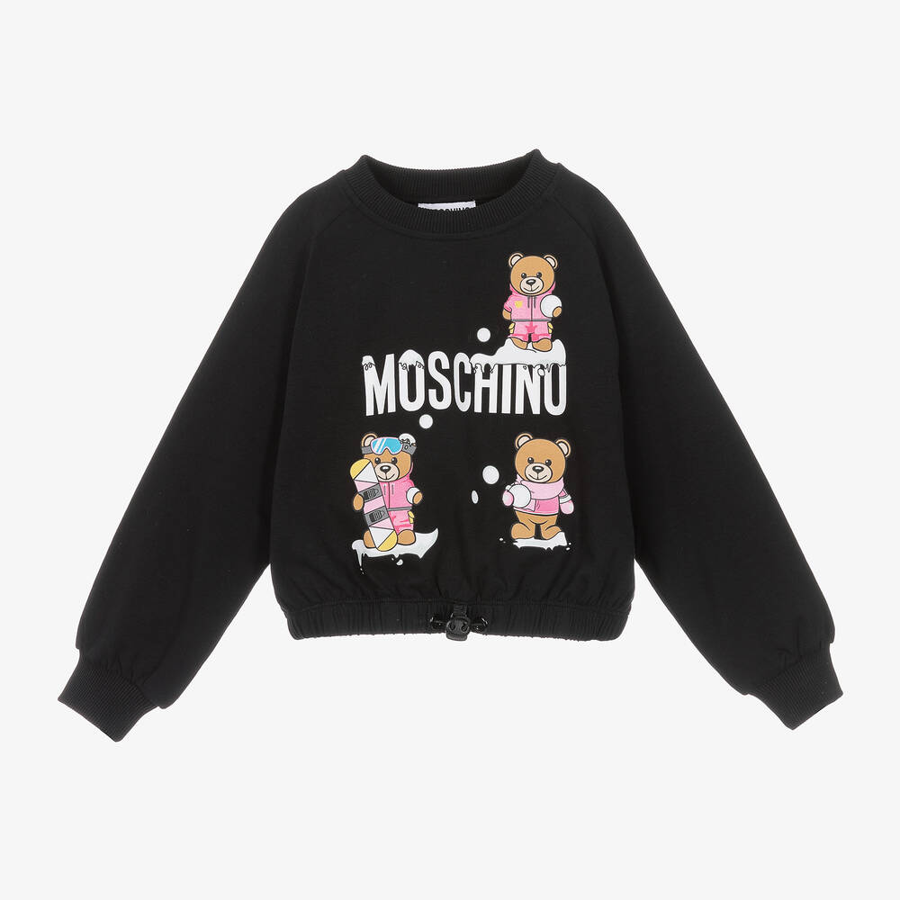 Moschino Kid-Teen - Girls Black Cotton Logo Sweatshirt | Childrensalon