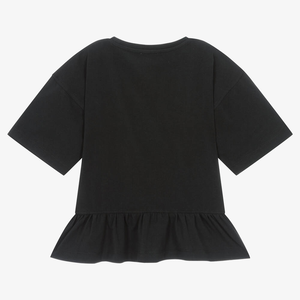 Moschino KidTeen Girls Black Cotton Necklace TShirt Childrensalon