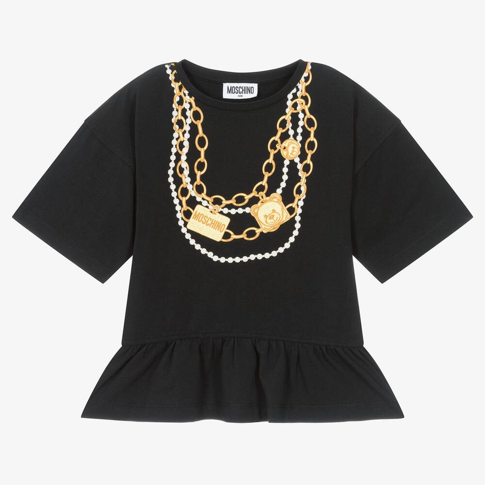 Moschino Kid-Teen - Girls Black Cotton Necklace T-Shirt | Childrensalon