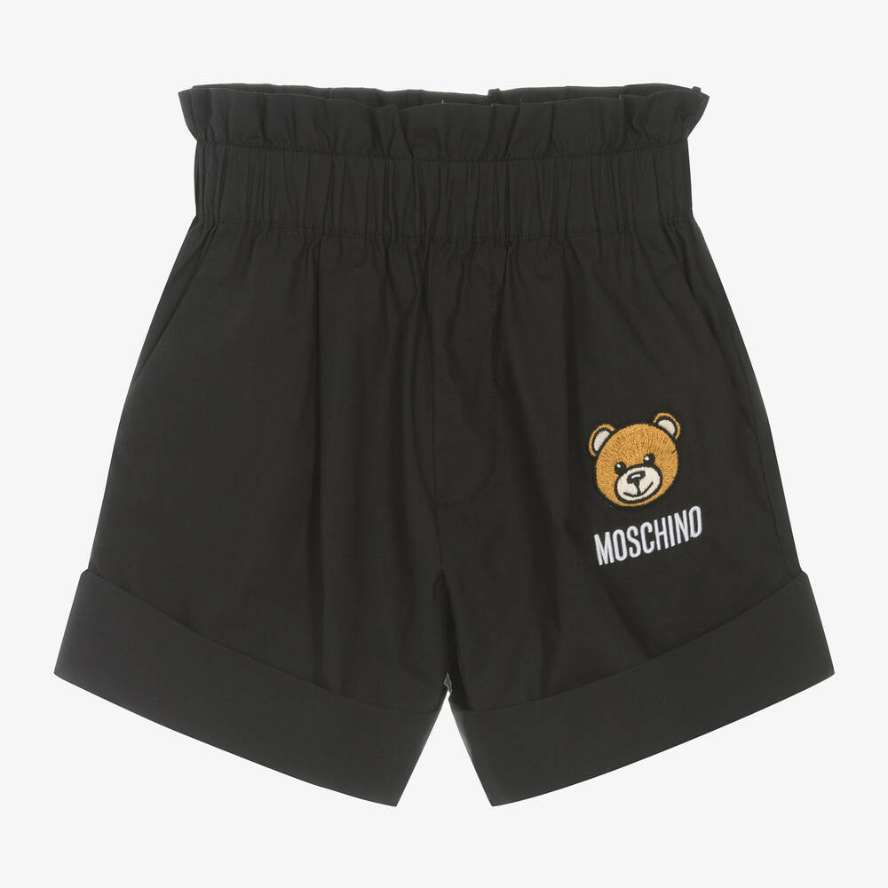 Moschino Kid-Teen-شورت قطن بوبلين لون أسود للبنات | Childrensalon Outlet