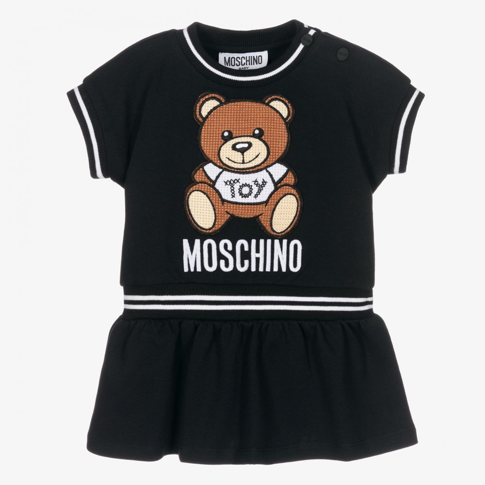 Moschino Baby-فستان أطفال بناتي قطن بيكيه لون أسود | Childrensalon Outlet